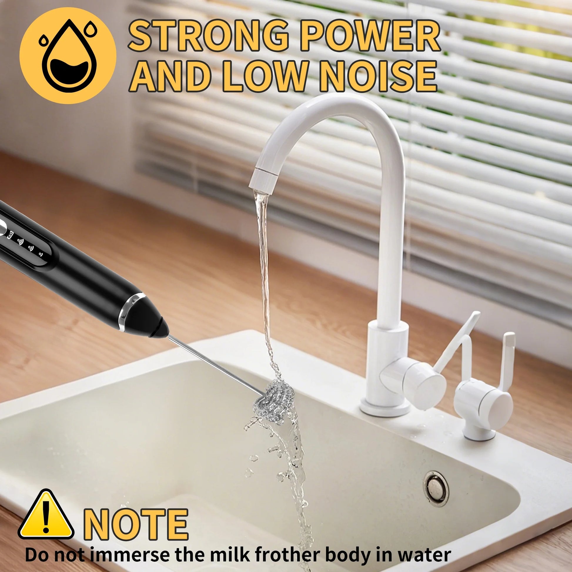 Cleaning your milk frother is quick and effortless. Simply place the whisk under running water and briefly turn it on to remove any remaining residue in seconds.

Its detachable stainless steel whisk heads are designed for easy daily cleaning, helping you keep your frother fresh and ready for your next coffee, matcha, or recipe. Compact, practical, and perfect for everyday use.
