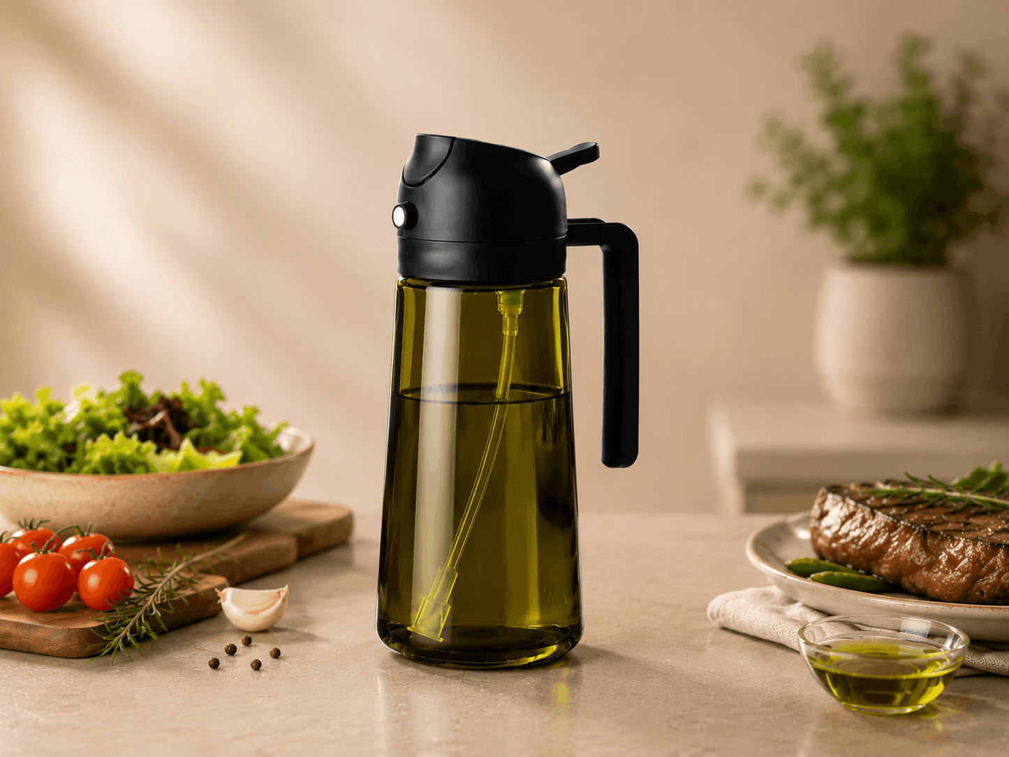 Xandata™ Pulvérisateur et Verseur d'Huile d'Olive 2-en-1 en Verre – 470 ml